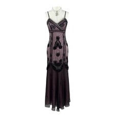 Vintage Sue Wong Beaded Prom Dress Maxi Gown Pink Black Overlay Evening Dress M picture