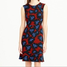 🆕 J Crew A-Line Dress - Red with Blue & Black Flowers / Firework Print picture