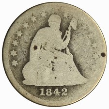 1842 SEATED LIBERTY QUARTER ~ NICE AG ~ LARGE DATE picture