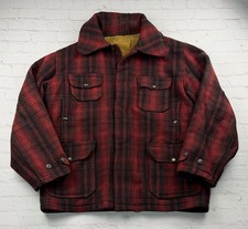 1940s Woolrich Mackinaw Wool Hunting Jacket Red Buffalo Plaid Size 46 Vintage picture