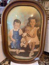 Vintage Large Oval Hand Tinted Portrait - Oval Wood Frame - Convex Bubble Glass picture