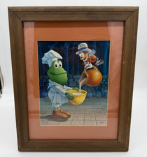 Vintage Michael Bedard Baker Frog Offset Lithograph Print Wood Frame Heavy Paper picture