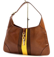 GUCCI Jackie Large Bag Purse Web Stripe Brown Leather Classic 4075 Authentic picture