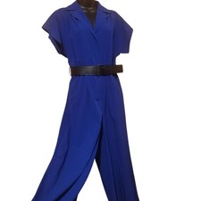 NEW Calvin Klein Collared V-Neck Straight-Leg Ulm Jumpsuit Royal blue size 4 NWT picture