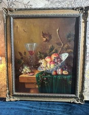 Antique Oil Painting Still Life Signed Albert Moras w/Gallery Certificate 25x30” picture