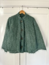 RARE Vintage Mohair Wool Cape Cardigan Scotland Andrew Stewart Jade Green OS EUC picture