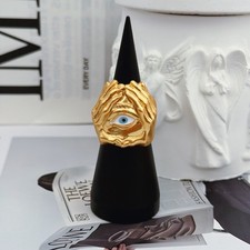 Schiaparelli Blue Eye Hand Sculpture Gold Ring Size 8 picture