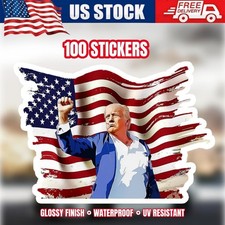 100Pcs Trump Stickers Patriotic US Flag Vinyl Decal Car Laptop Gas Waterproof picture