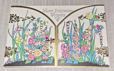 1929 Art Deco Birthday Card Flowers at the Garden Gate (No Envelope) Greeting Ca picture
