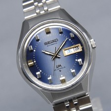 Overhauled [N MINT] Vintage SEIKO Lord Matic 5606-7290 35mm Blue AT Men's Watch picture