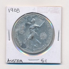1908 AUSTRIA SILVER 5 CORONA picture