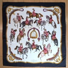Hermes Carre 90 Reprise Silk Scarf Navy Cream Pink Equestrian 88cm picture