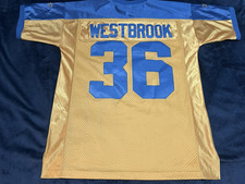 Rare VTG Stitched BRIAN WESTBROOK #36 75th Anniv Eagles Yellow Blue Jersey sz 50 picture
