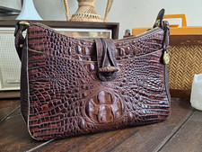 Brahmin Brown Crocodile Crossbody Bag Zip Closure Gold Hardware Bag Charm picture