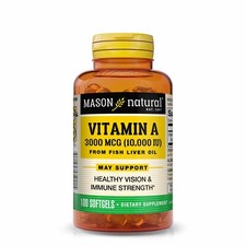 Mason Natural Vitamin A 3000 mcg (10000 IU) - from Fish Liver Oil, 100 Softgels picture