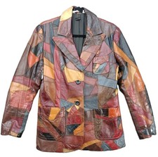 VTG 1970s Bohemian/Hippie Patchwork Colorful Leather Coat/Jacket Medium 13/14 picture