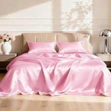Luxury Silky Satin Bed Sheets Set Deep Pocket Breathable Wrinkle Resistant picture