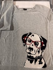 Talbots Dalmation Dog Whimsical Womens  Gray Sweater, Size Large picture