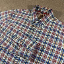 Relwen Plaid Button Down Shirt Mens Large Blue Red Yellow Cotton Long Sleeve picture