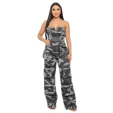 NWT Women's Camo Strapless Tube Cargo Utility Jumpsuit Sizes: Small  picture