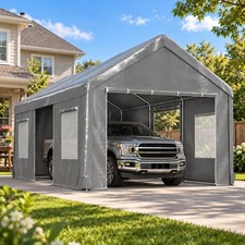 12x20 FT Heavy Duty Carport Canopy Garage Tent w/ Roll-Up Doors & Mesh Windows picture