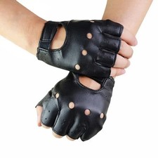 Mens Motorcycle Fingerless Leather Half Finger Driving Biker Black Gloves picture