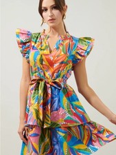 NWT Sugarlips Colorful Leaf Print Tiered Mini Dress Medium picture