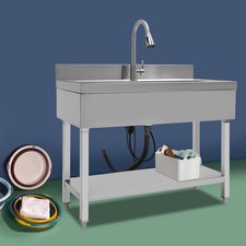 Commercial Sink Stainless Steel Utility Sink Single Bowl Kitchen Sink w/ Faucet picture