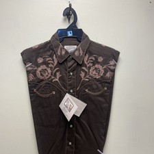 Rockmount Ranch Wear Western Shirt L Brown Floral Embroidered Cowboy NWT Pearl picture