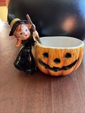 Vintage RELPO girl witch halloween candle holder figure picture