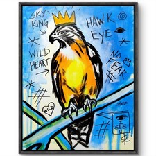 Hand Painted 11x14 Hawk King Canvas Bold Expressive Acrylic Graffiti Art picture
