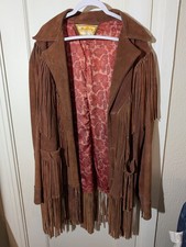 Vintage 70s Vazquez Suede Leather Fringe Jacket Western Cowboy Hippie Mexico 44 picture