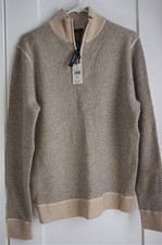 New Magaschoni Men's Cashmere Wool Chestnut Charcoal Half Zip Waffle Sweater M picture