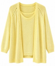 Vintage Coldwater Creek Yellow Knit 2-Piece Cardigan & Crewneck Sweater Set M picture