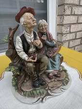 Vintage Capodimonte Italy Porcelain Elderly Couple Figurine 11” Tall 8.5” Wide picture