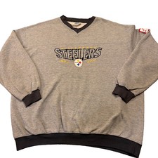 Vintage Pittsburgh Steelers Sweatshirt V-Neck Grey Blue Trim Embroidered NFL AFC picture