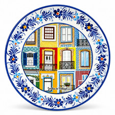 Hand-Painted Portuguese Ceramic Plate – Windows of Portugal Design, 10.5