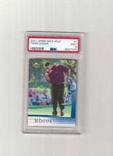 2001 UPPER DECK GOLF TIGER WOODS RC BLUE INK MISPRINT ERROR PSA 9 picture