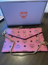 MCM Pink Envelope Logo Pouch Snap Closure Cert Of authenticity Included picture