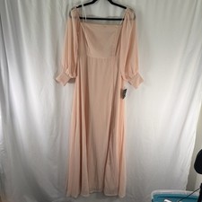 New Lulu's Maxi Dress Women's Medium Blush Pink Sheer Balloon Sleeve Off Shoulde picture