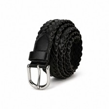 Leatherboss Genuine Leather Men Casual Belt Braided, Black picture