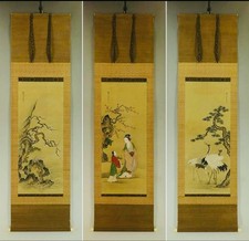 Japanese Hanging Scrolls (Triptych Boxed Set) Depicting Auspicious Themes picture