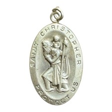 Vintage PPC Sterling Silver Saint Christopher Protect Us Catholic Pendant picture