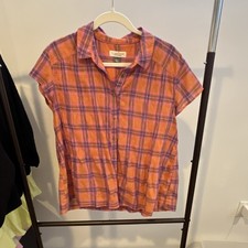 Pilero Anthropologie Orange Pink Collared Short Sleeve Plaid Shirt picture