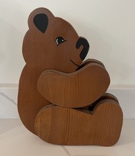 Vintage Wooden Handpainted Articulated Bear Toy Decoration 16.5 Inches picture