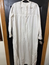 Antique Edwardian Cotton Lace Women Nightdress Nightgown Handmade Sz Medium Read picture