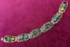 VTG CZECH NEIGER BROS MULTI COLOR STONES BRACELET IN GOLD TONE ENAMEL FILIGREE picture