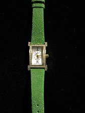 Vintage Iceberg Italy “Ubiquita” Dual Dial Watch Gold H-Case Green Galuchat picture