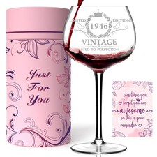80th Birthday Gifts for Women, Vintage 1946 Engraved Wine Glass in Gift Box picture