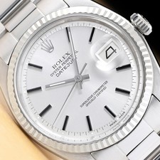 ROLEX DATEJUST 1601 18K WHITE GOLD STAINLESS STEEL SILVER DIAL OYSTER BAND WATCH picture